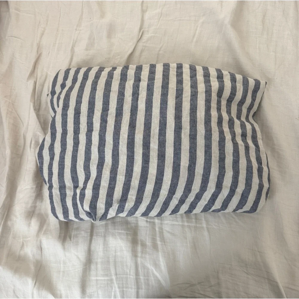 Piglet in Bed Blue Striped Linen Cotton Fitted Sheet US Queen / UK King Size